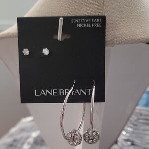 Lane Bryant Silver Tone Hoop Earrings with Crystal Accents